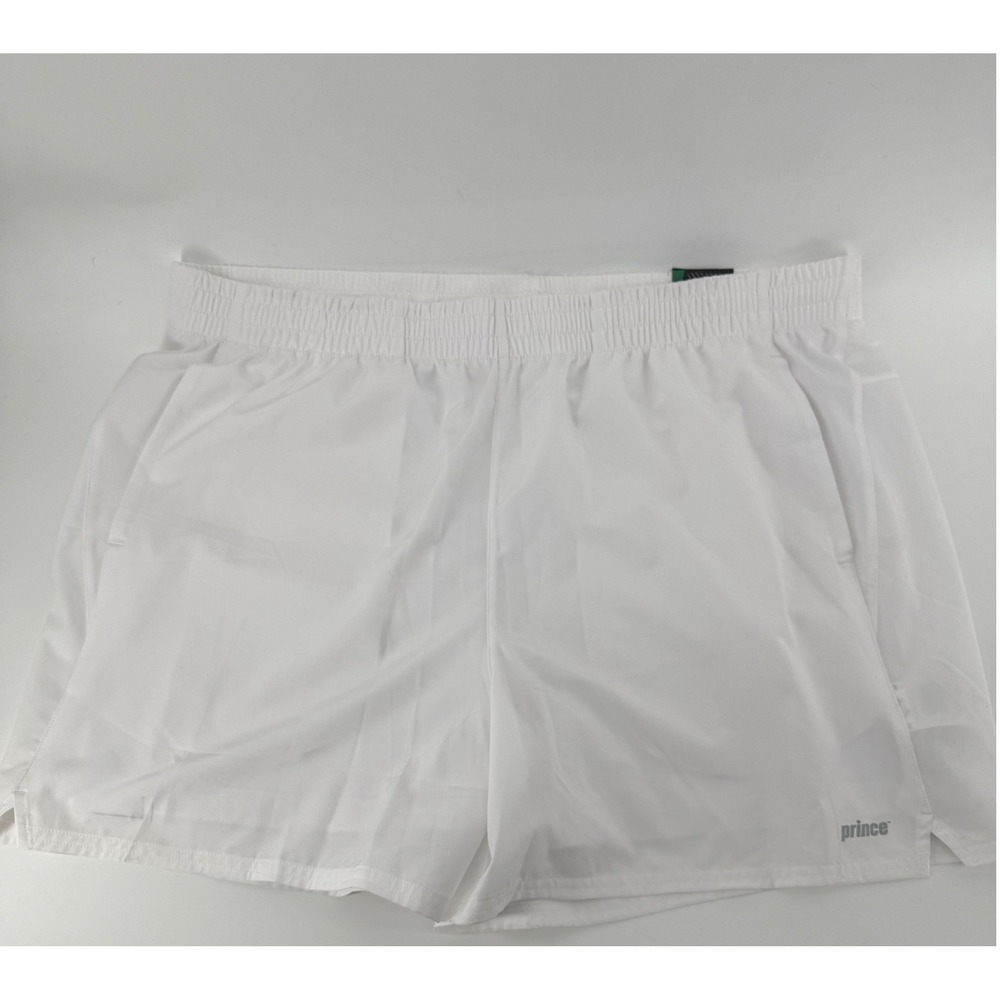 NWT Prince Mens Woven Tennis Shorts White XXL 5 Inch‎ Inseam Built-In Underwear